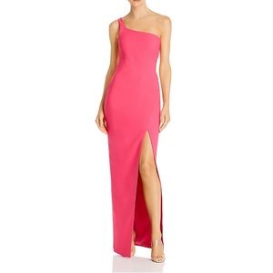 Likely Womens Pink Asymmetric One Shoulder Side Slit Gown